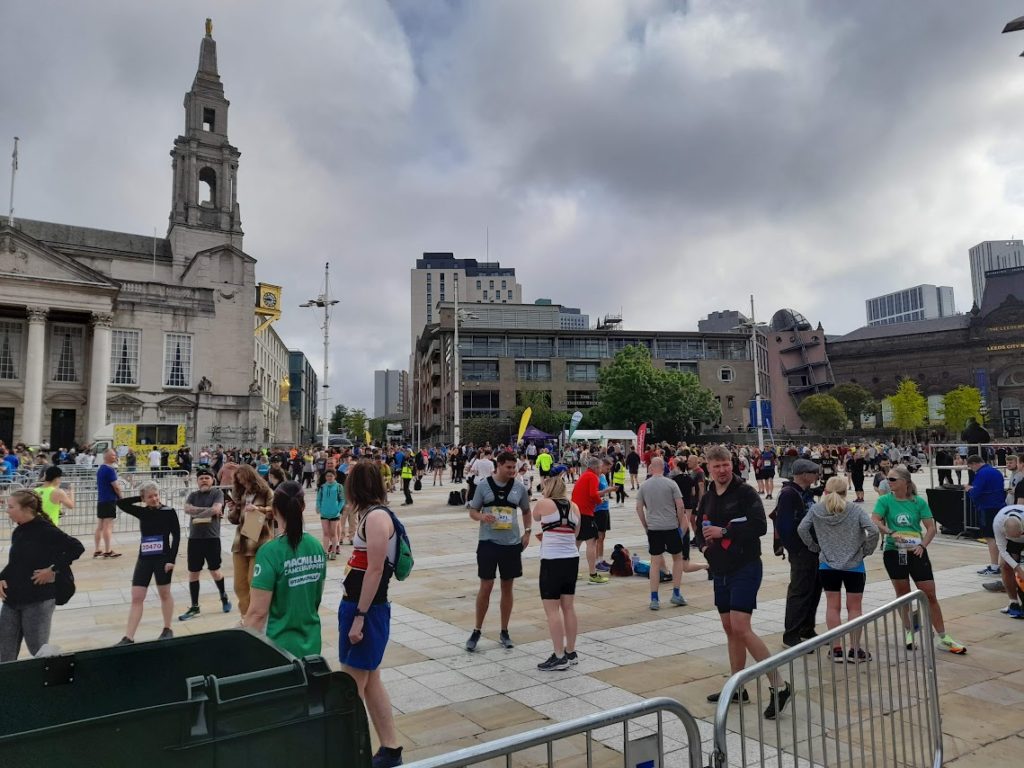 Runners gathered at Millennium Square in Leeds before the half marathon.