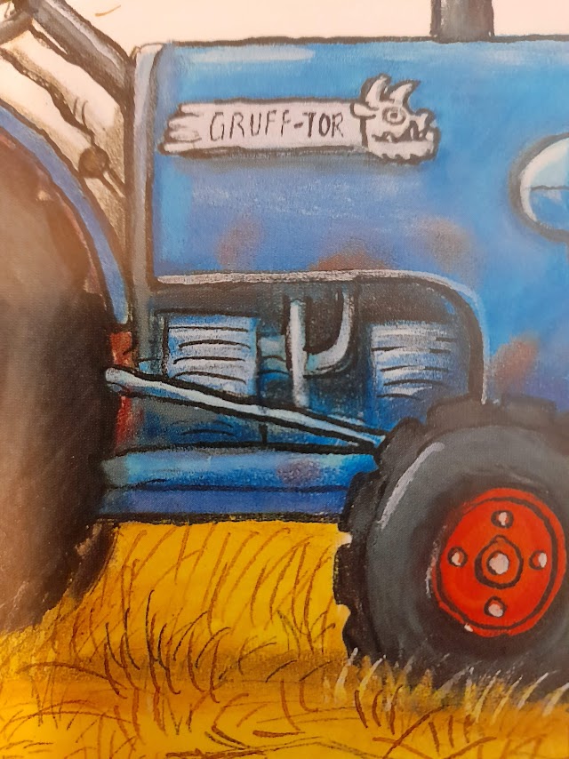 A cartoon tractor with the Gruffalo painted on the side.