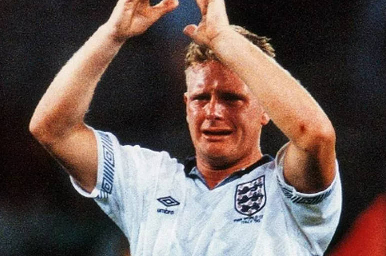 England footballer Paul Gascgoine tearfully applauds the fans.